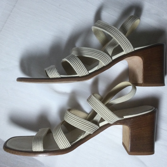 Vintage Nickels Block Heel Taupe Strap Slingback Sandals Made in Italy 9M - Picture 2 of 8